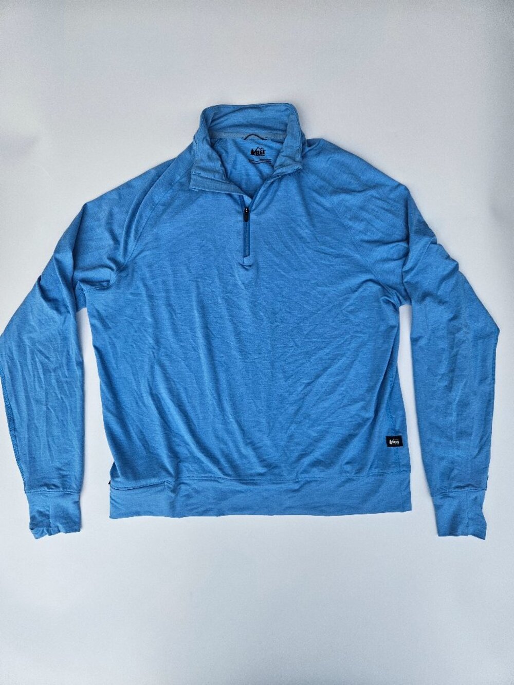 REI Co-op Women's M Blue Quarter Zip Performance Pullover Thumbholes Hiking